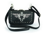 Biker Grey Tribal Heart Embroidered Hip Clip Leather Bag