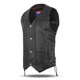 WC 0453SPT Black Mens Genuine Leather 10 Pockets Motorcycle Biker Vest ANARCHY Black SOA - Men Leather Vests - Back View
