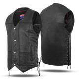 WCMV0453SPT Black Men Genuine Leather 10 Pockets Motorcycle Biker Vest ANARCHY Black SOA
