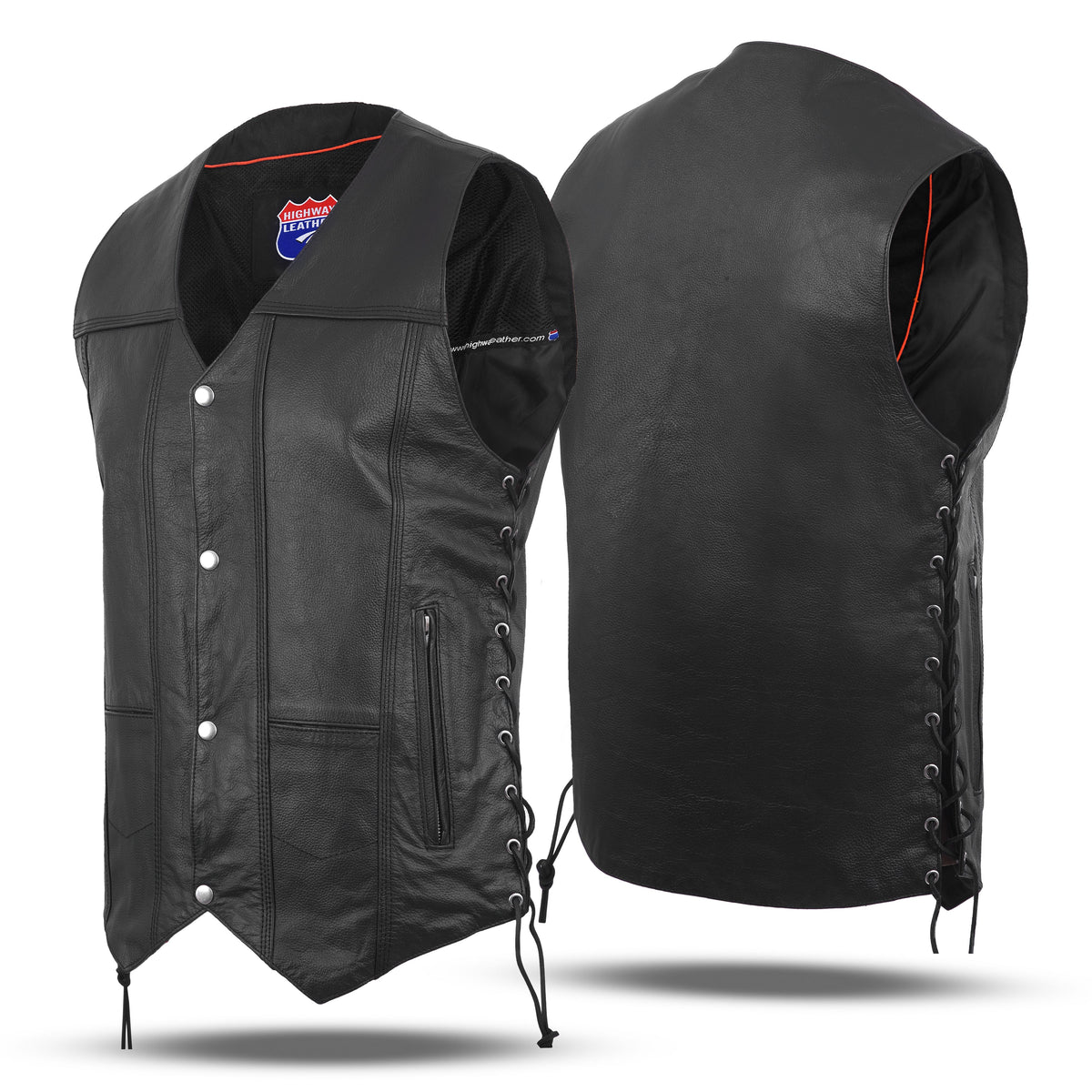 WC 0453SPT Black Mens Genuine Leather 10 Pockets Motorcycle Biker Vest ANARCHY Black SOA - Men Leather Vests - Front View