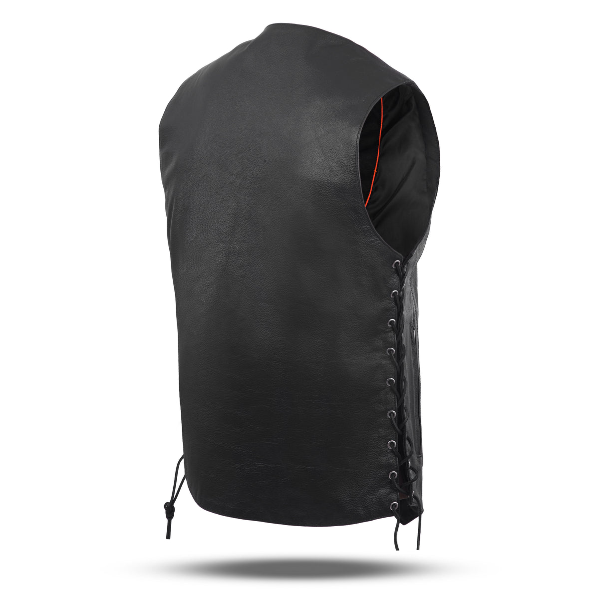WC 0453SPT Black Mens Genuine Leather 10 Pockets Motorcycle Biker Vest ANARCHY Black SOA - Men Leather Vests - Side & Angle View