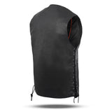 WC 0453SPT Black Mens Genuine Leather 10 Pockets Motorcycle Biker Vest ANARCHY Black SOA - Men Leather Vests - Side & Angle View