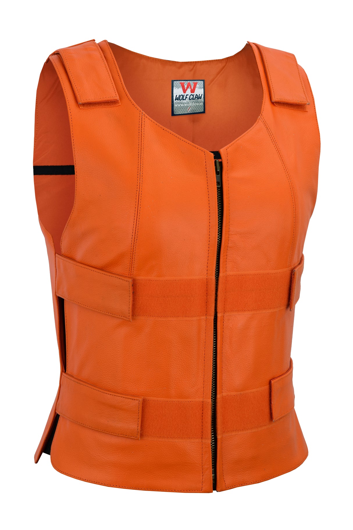 WCWV54941Orange Women Orange Bullet Proof Leather Vest