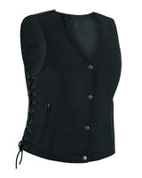 WCWV15812blackammo Women’s Denim Motorcycle Side Lace Club Vest with 2 Inside Ammo Pocket