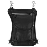 WC19108 Black Leather Drop Leg Thigh Bag | Motorcycle Riding Waist Pack - Leather bags - Back View