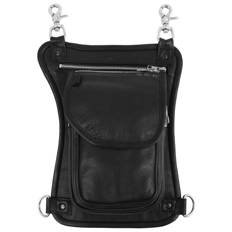 WC19108 Black Leather Drop Leg Thigh Bag | Motorcycle Riding Waist Pack - Leather bags - Back View