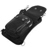 WC19108 Black Leather Drop Leg Thigh Bag | Motorcycle Riding Waist Pack - Leather bags - Side & Angle View