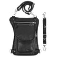 WC19108 Black Leather Drop Leg Thigh Bag | Motorcycle Riding Waist Pack - Leather bags - Front View