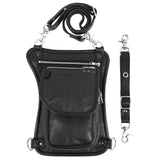 WC19108 Black Leather Drop Leg Thigh Bag | Motorcycle Riding Waist Pack - Leather bags - Front View