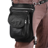 WC19108 Black Leather Drop Leg Thigh Bag | Motorcycle Riding Waist Pack - Leather bags - Detail & Feature View