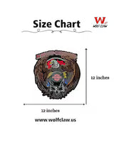 Embroidered Harley-style skull iron-on patch size chart, 12 in diameter