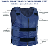 Navy Blue bulletproof Style Motorcycle Club Leather Women's Vest