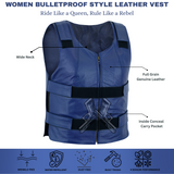 Navy Blue bulletproof Style Motorcycle Club Leather Women's Vest