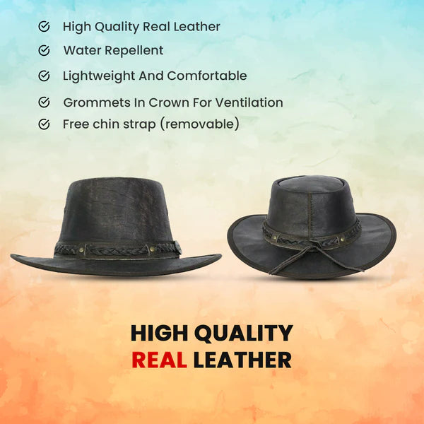 Brown Real Leather Crushable Travel Bush Hat