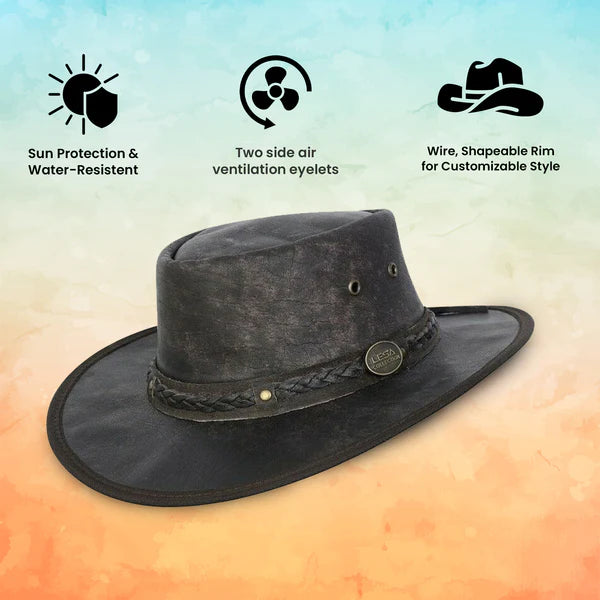 Brown Real Leather Crushable Travel Bush Hat