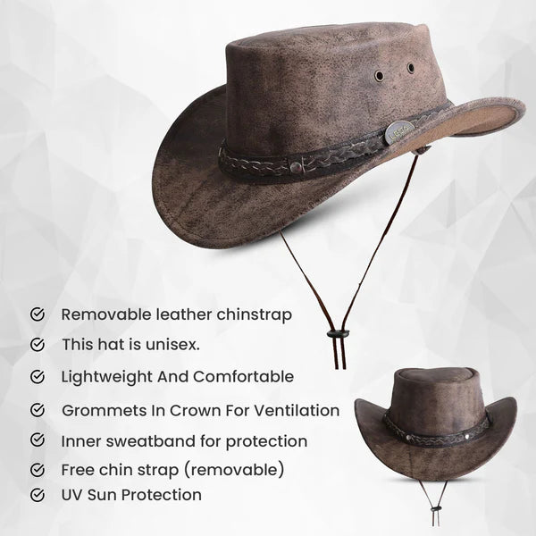 Australian Distressed Brown Leather Hat