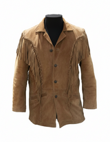 Men’s Western Cowboy Suede Fringe Jacket – Native American Style Leather Coat