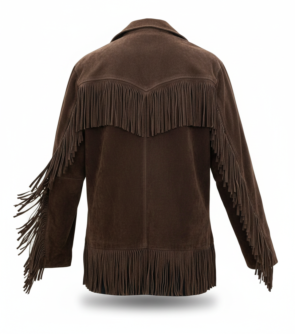 Men’s Western Suede Fringe Jacket with Beadwork Vintage Cowboy Style