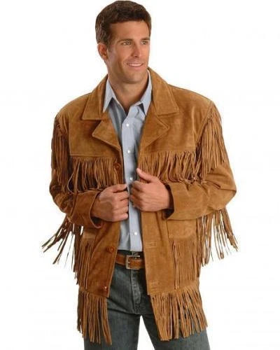 Premium Men’s Western Cowboy Jacket – Suede Fringe with Native American Beadwork