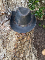 Ruff Rider Outback Leather Distressed Black Cowboy Hat