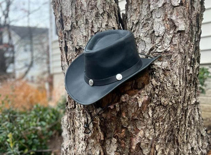 Black Leather Cyclone Cowboy Hat – Crushable Western Outback Style
