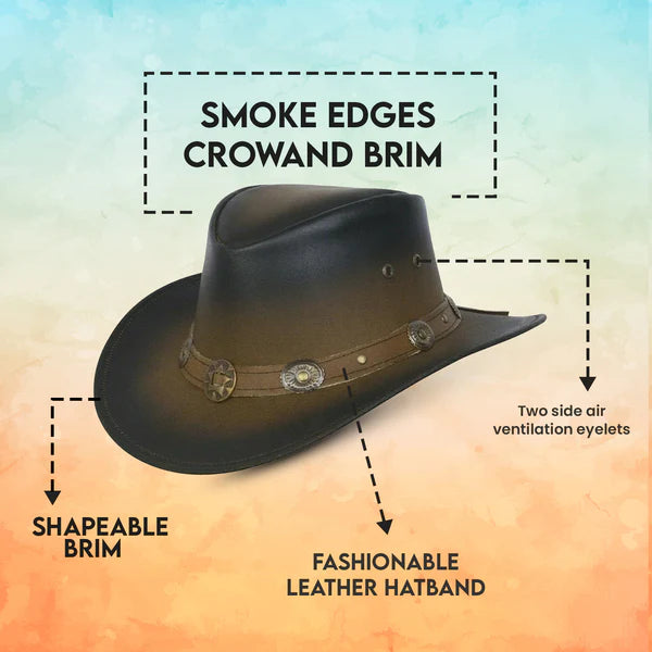 Leather Cowboy Western Hat  Aussie Style with Conchos