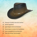 Leather Cowboy Western Hat  Aussie Style with Conchos