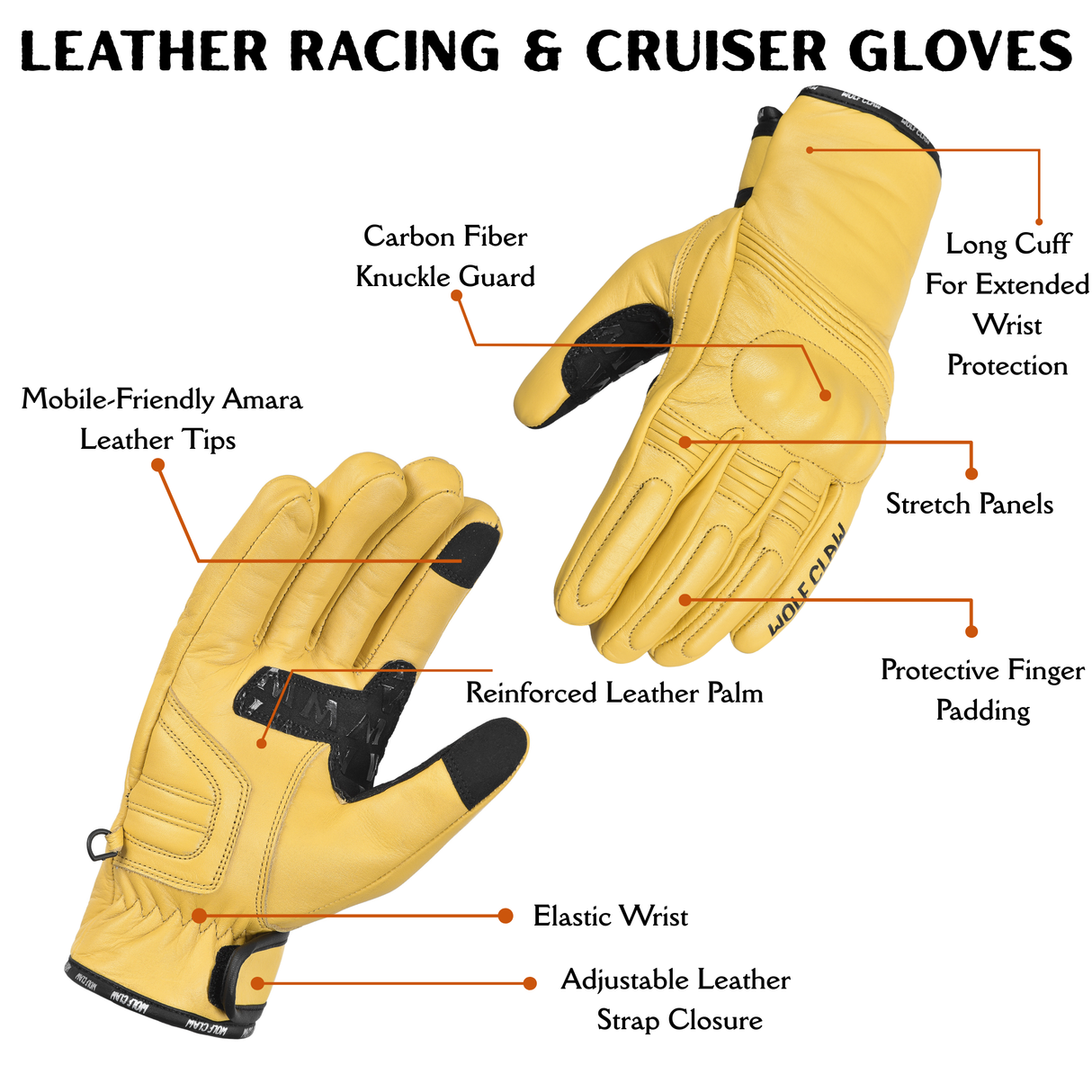 Leather Motorcycle Road Racing Cruiser Touchscreen Gloves
