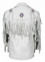 Men’s Western Cowboy Fringe Jacket – Beaded Native American Style Genuine Leather Jacket