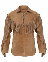 Men’s Western Suede Fringe Leather Jacket with Artisan Bead Detailing – Cowboy Inspired Style