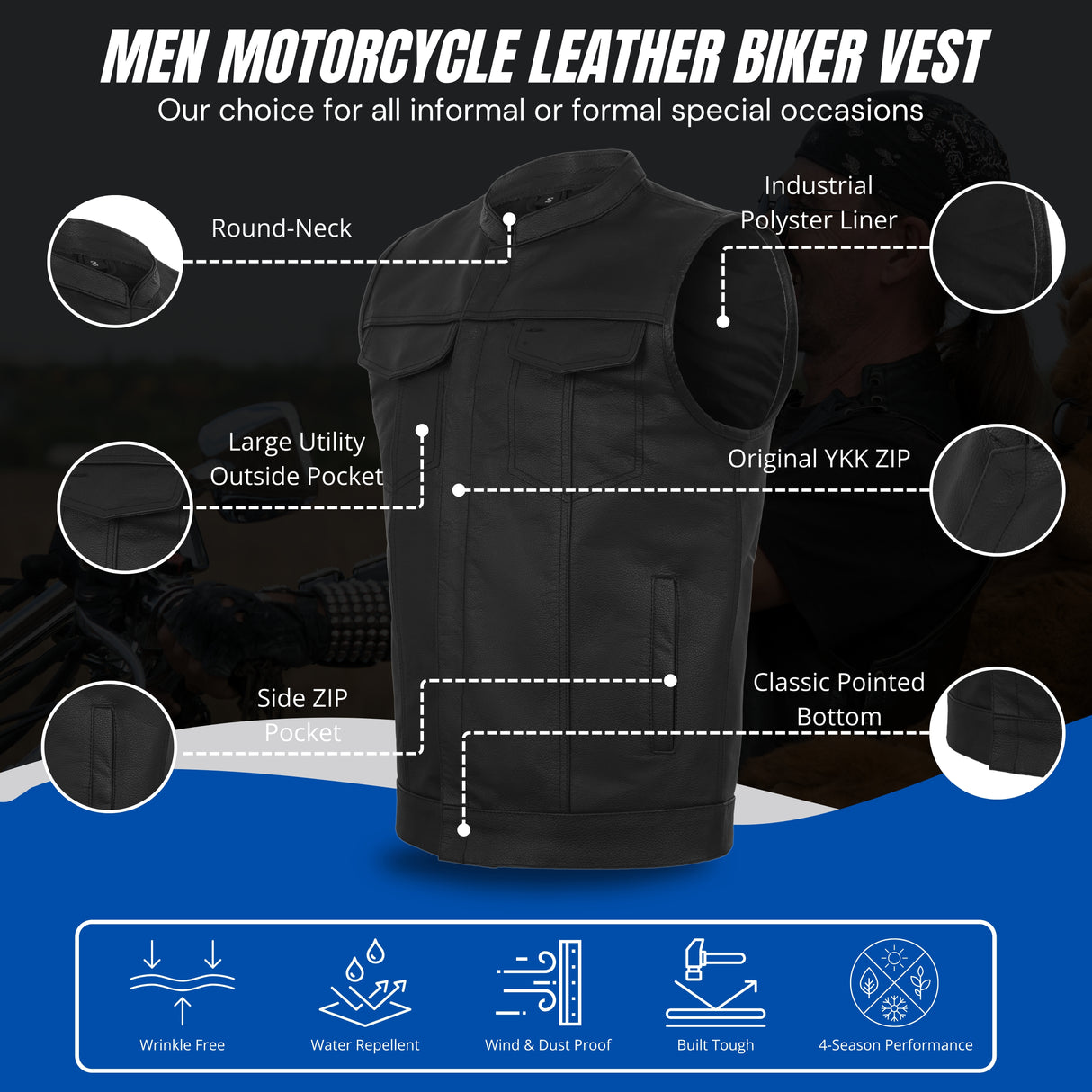 Men's Black Motorcycle SOA Club Outlaws leather Vest