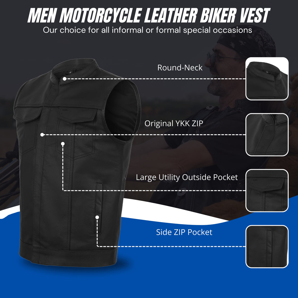Men's Black Motorcycle SOA Club Outlaws leather Vest