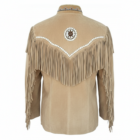 Men’s Suede Fringe Jacket Western Cowboy Native American Style Leather Outerwear