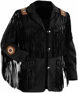 Handcrafted Vintage Men's Fringe Leather Jacket – Native American Western Style Beaded Suede Coat