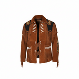 Men’s Suede Fringe Jacket – Western Cowboy Native American Style Leather Outerwear Coat
