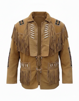 Men’s Western Cowboy Suede Fringe Leather Jacket – Boho Native American Style