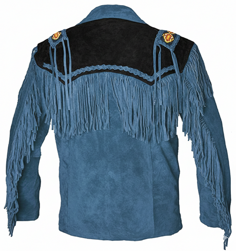 Men’s Western Cowboy Suede Fringe Jacket – Beaded Native American Style Leather Jacket