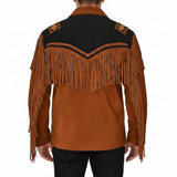 Men’s Suede Fringe Jacket – Western Cowboy Native American Style Leather Outerwear Coat