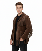 Men’s Western Suede Fringe Jacket with Beadwork Vintage Cowboy Style