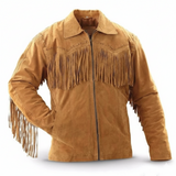 Men’s Cowboy Suede Fringe Jacket – Native American Western Leather Coat