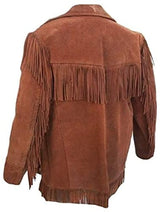 Men’s Western Suede Leather Fringe Cowboy Jacket with Native American Beaded Detailing