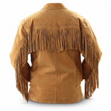 Men’s Cowboy Suede Fringe Jacket – Native American Western Leather Coat