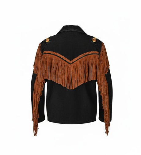 Men’s Western Suede Fringe Jacket – Beaded Cowboy Style