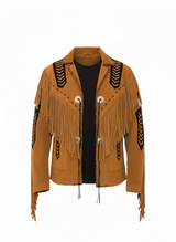 Men’s Western Suede Fringe Leather Jacket – Cowboy Native American Style