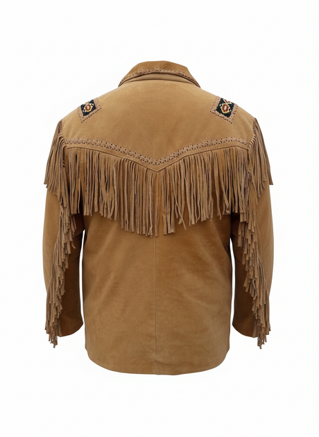 Men’s Western Cowboy Suede Fringe Leather Jacket – Boho Native American Style