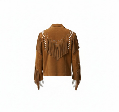 Men’s Suede Fringe Leather Jacket – Vintage Western Cowboy Native American Outerwear
