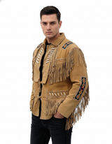 Men’s Western Cowboy Suede Fringe Leather Jacket – Boho Native American Style