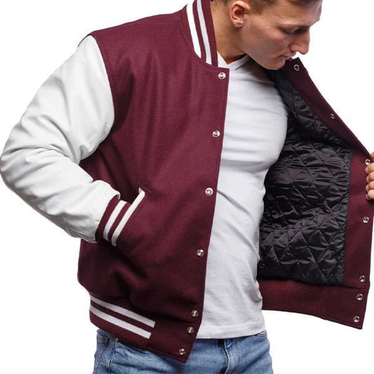 Maroon Wool & White Sleeves Leather Letterman Jacket
