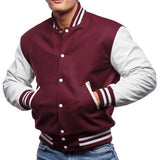 Maroon Wool & White Sleeves Leather Letterman Jacket