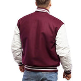 Maroon Wool & White Sleeves Leather Letterman Jacket